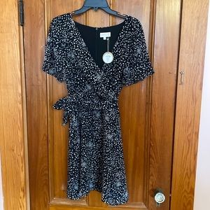 NWT Apricot black star wrap mini-dress